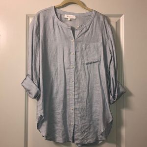 NWOT Two by Vince Camuto Blue Linen Blouse